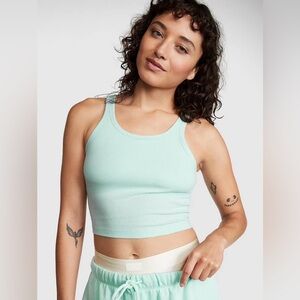 Victoria's Secret PINK Rib Crop Tank Top (w/ Built-in Shelf Bra) Opal Blue XXL